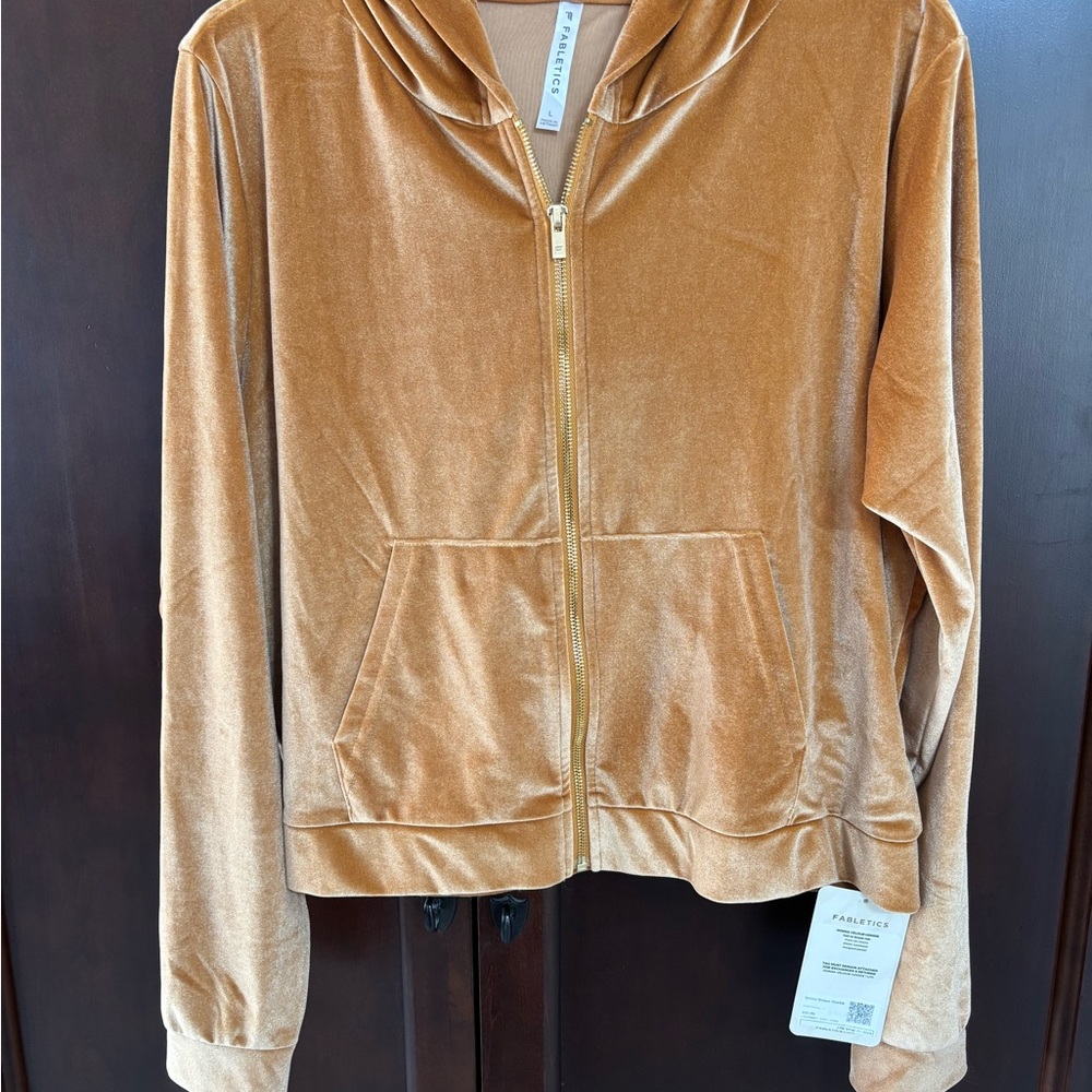 Fabletics Tan Plush Zip-Up Hoodie Jacket